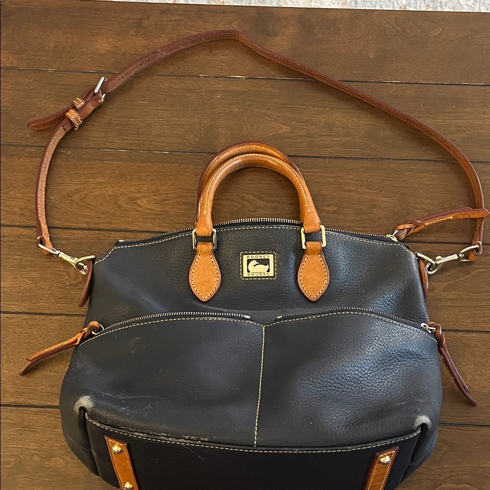 Dooney & Bourke Navy and Brown Leather Satchel